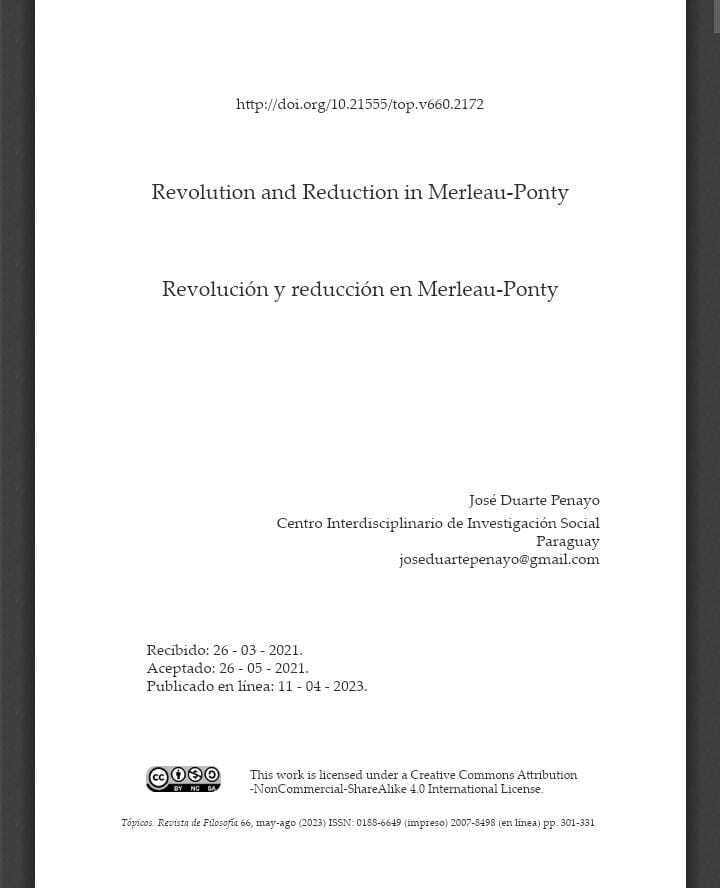 Revolución y reducción en Merleau-Ponty de José Duarte Penayo