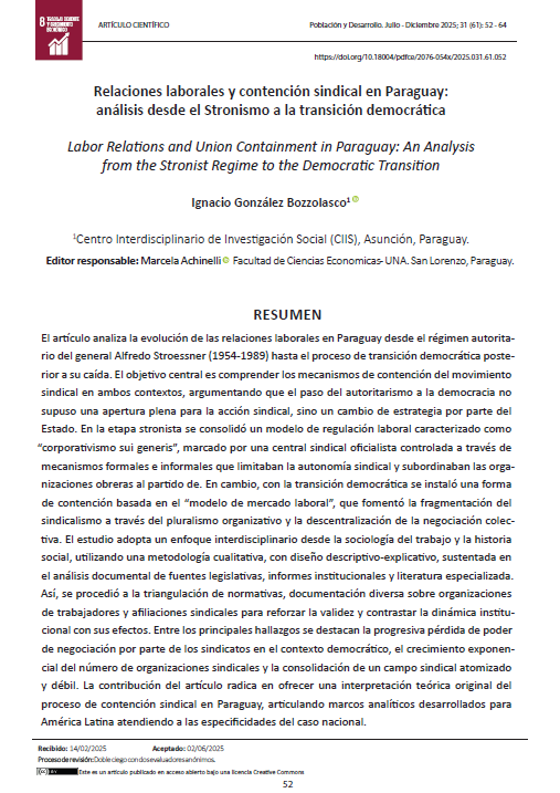Relaciones laborales y contención sindical en Paraguay: análisis desde el Stronismo a la transición democrática