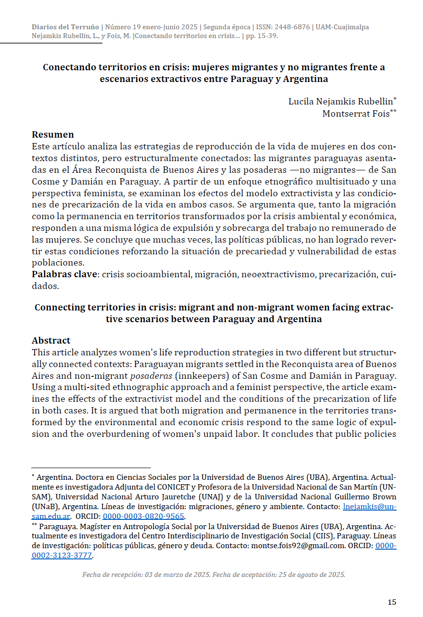 Conectando territorios en crisis: mujeres migrantes y no migrantes frente a escenarios extractivos entre Paraguay y Argentina